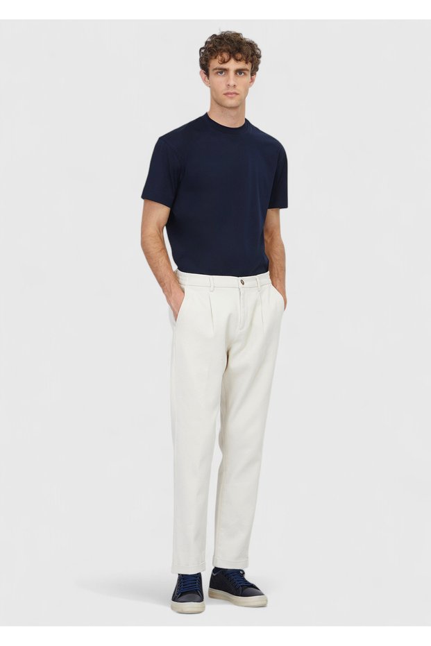 Beige Plain Woven Jogging Fit Casual Cotton Blend Pants