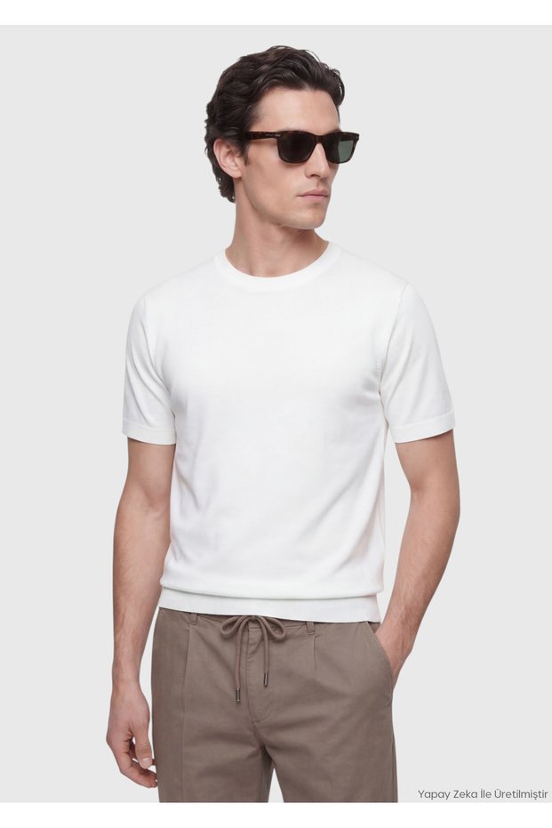 White Crew Neck Plain Knit Silk Blend Knitwear