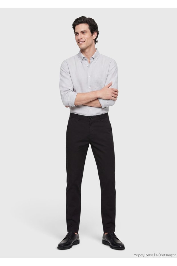 Black Plain Woven Jogging Fit Casual Cotton Blended Pants