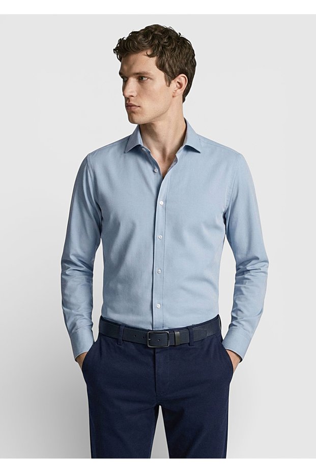 Blue Plain Regular Fit Woven Classic Shirt