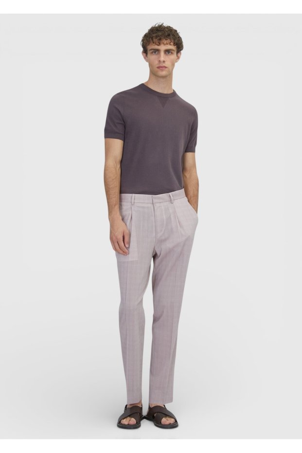 Pink Woven Regular Fit Casual Wool Blend Trousers