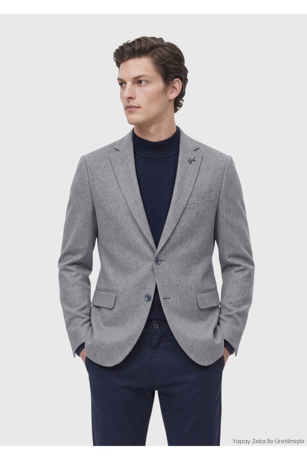 Gray Plain Regular Fit 100% Cashmere Jacket