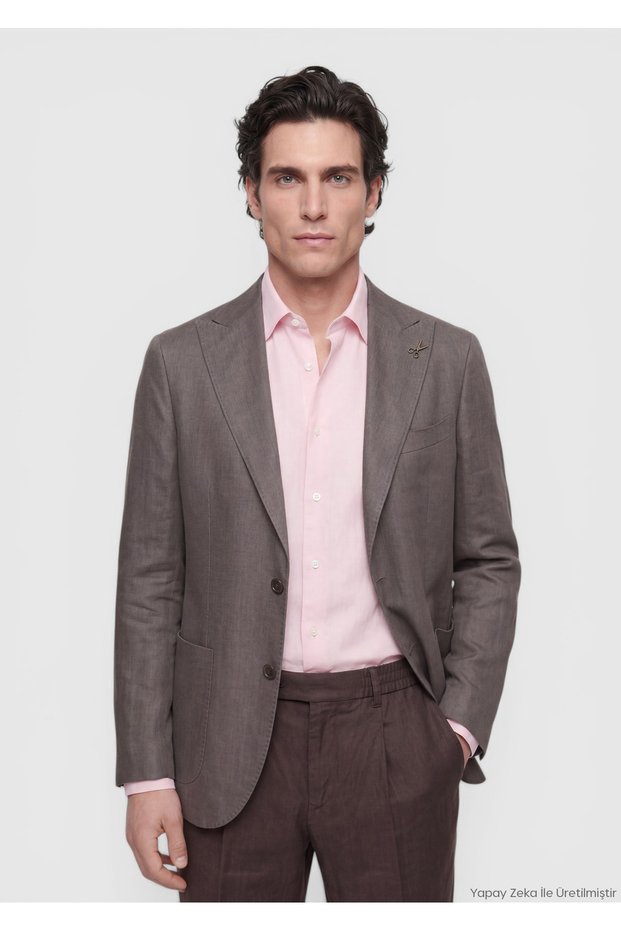 Light Brown Plain Zeroweight Slim Fit Linen Blend Jacket