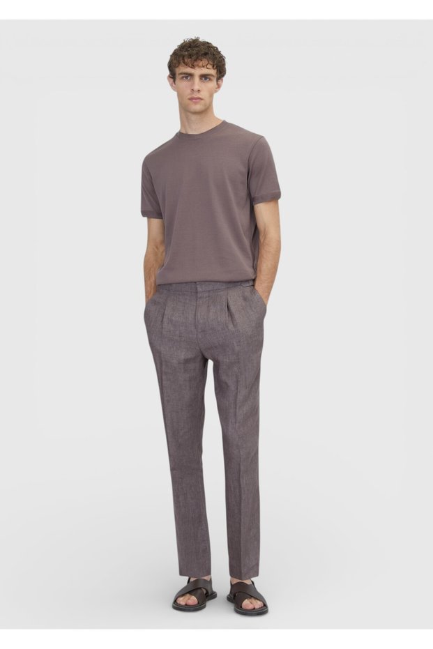 Dusty Rose Plain Woven Regular Fit Casual 100% Linen Trousers