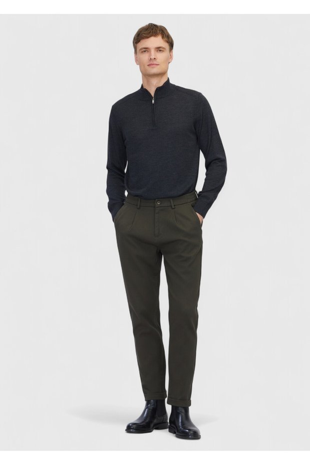 Khaki Straight Woven Jogging Fit Casual Cotton Blended Pants