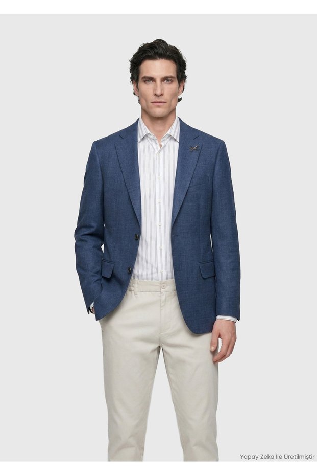 Light Navy Blue Zeroweight Slim Fit 100% Linen Jacket