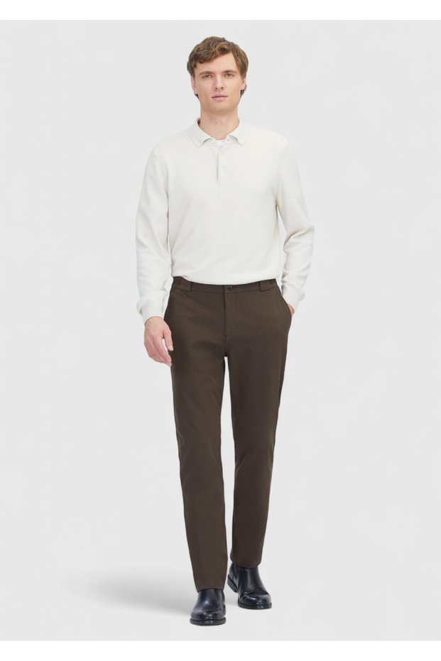 Khaki Straight Woven Jogging Fit Casual Cotton Blended Pants