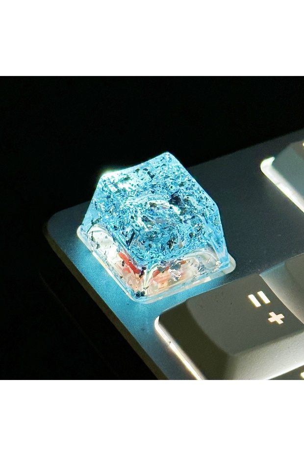 Cyan Resin Keycap Personalized Drip Ice Key Caps with Transparent Gold Foil And Silver Foil Cross Sh