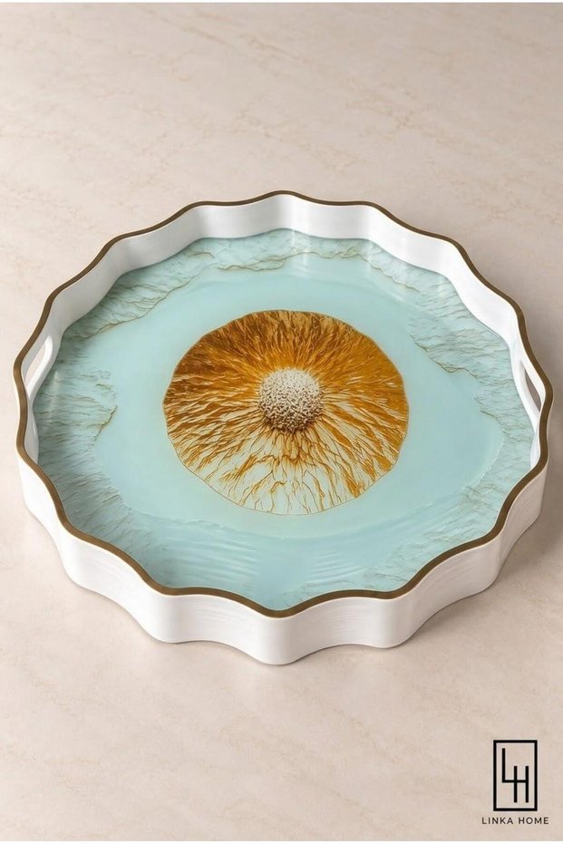 Salita Cam Gold Daisy Pattern Tea Coffee Presentation Tray