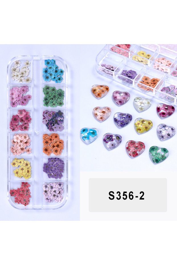 S356-2 12 Grids Summer Wood Chip Flower Nail Art Sequins Plum Blossom Bee Rose Daisy Butterfly Shape