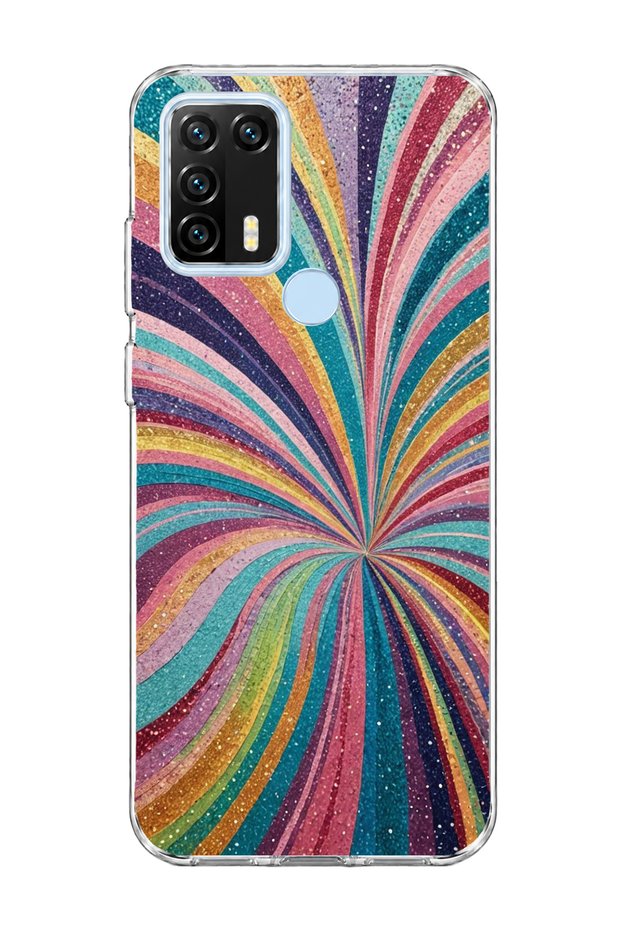 General Mobile Gm 21 Pro Compatible Transparent Phone Case with Simli Colorful Beam Print