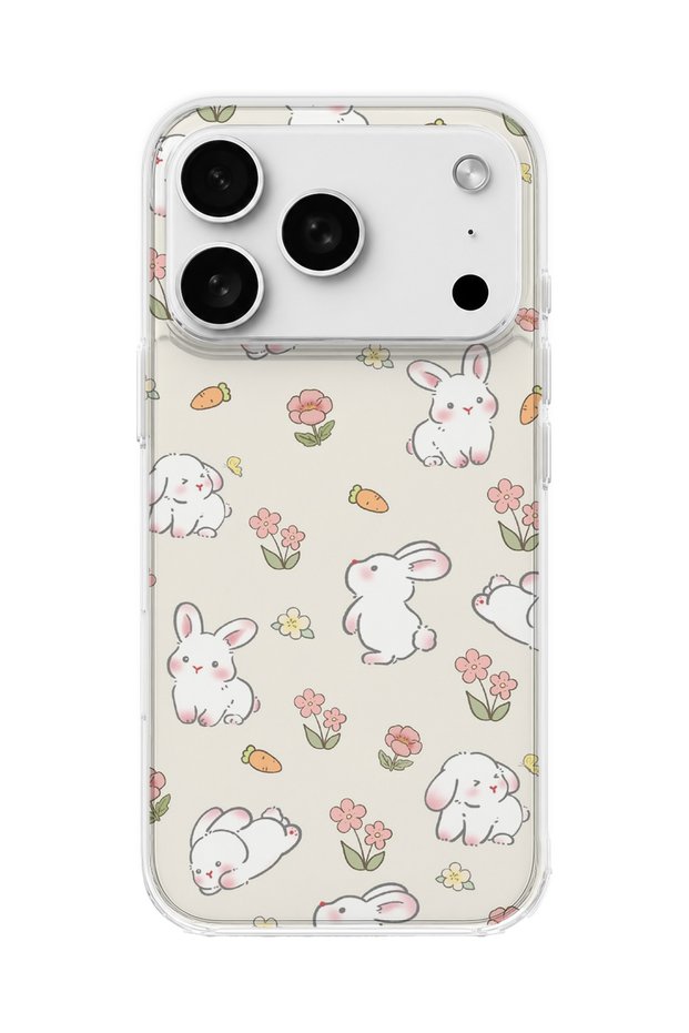 Cute Rabbit Flower Printed Transparent Phone Case Compatible with iPhone 18 Pro Max