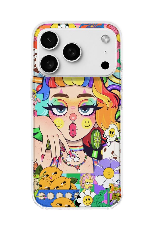 iPhone 18 Pro Compatible Transparent Phone Case with Rainbow Hair Girl Print