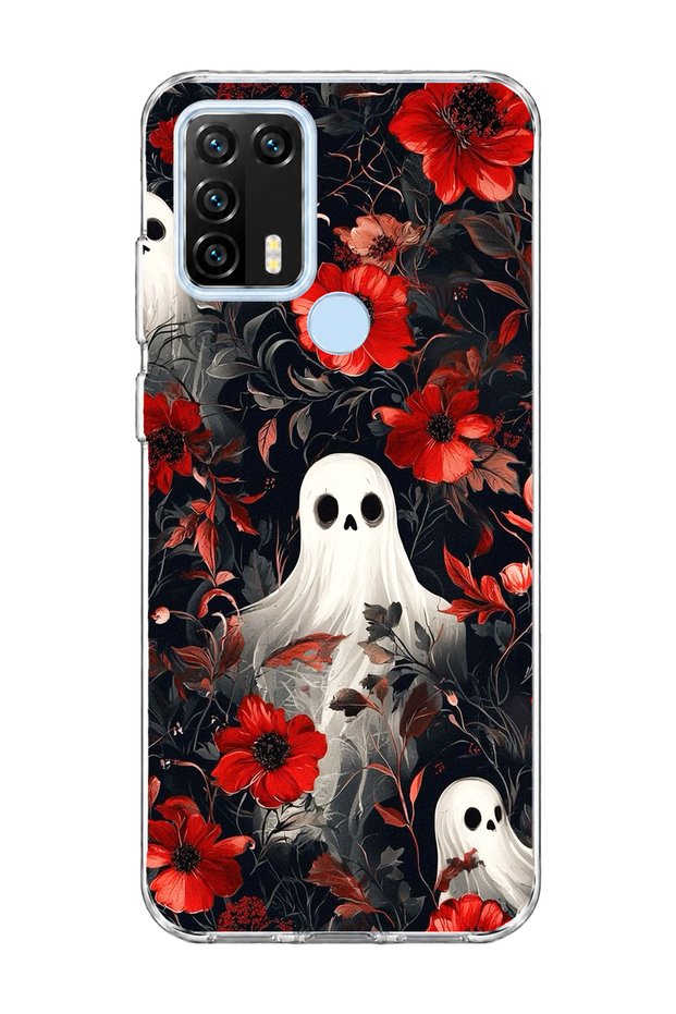 General Mobile Gm 21 Pro Compatible Ghost Red Flower Printed Transparent Phone Case