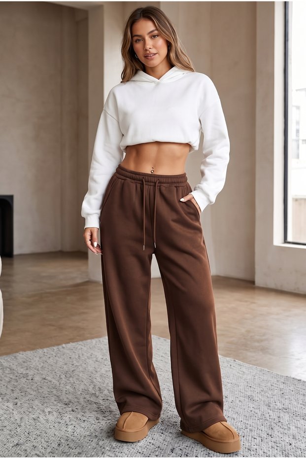 Women's Winter 3-Thread Fleece-Lined Baggy Leg Sweatpants