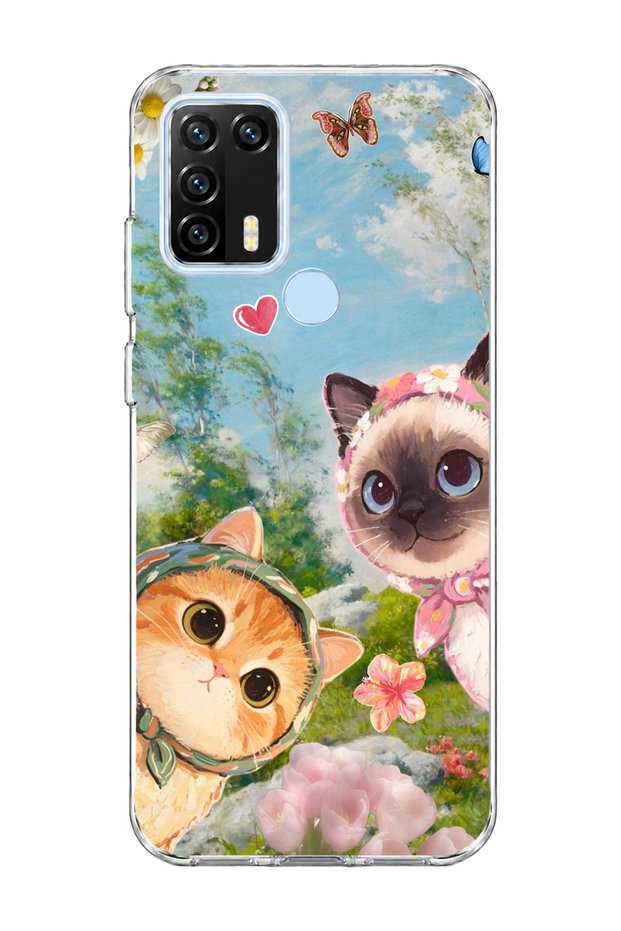 General Mobile Gm 21 Pro Compatible Scarf Cats Spring Printed Transparent Phone Case