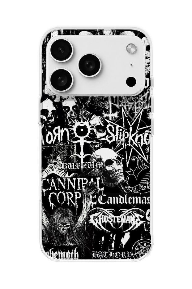 iPhone 18 Pro Max Compatible Gothic Music Collage Printed Transparent Phone Case