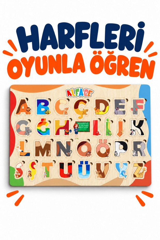 Wooden Turkish Alphabet 29 Letter Educational Puzzle – Learning the Alphabet, Matching Letters, Making Bultak
