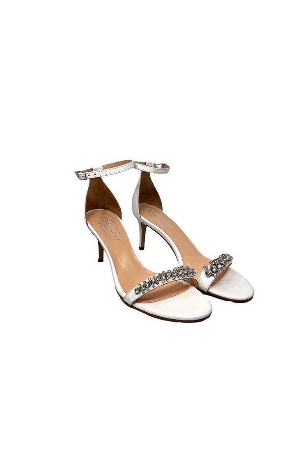 White Stone Embellished Bandage Bridal Shoes