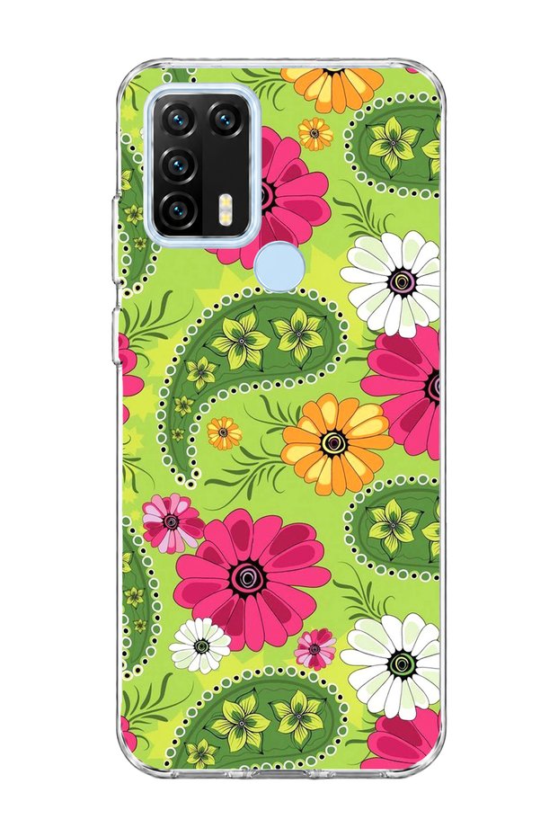 General Mobile Gm 21 Pro Compatible Green Shawl Pattern Printed Transparent Phone Case