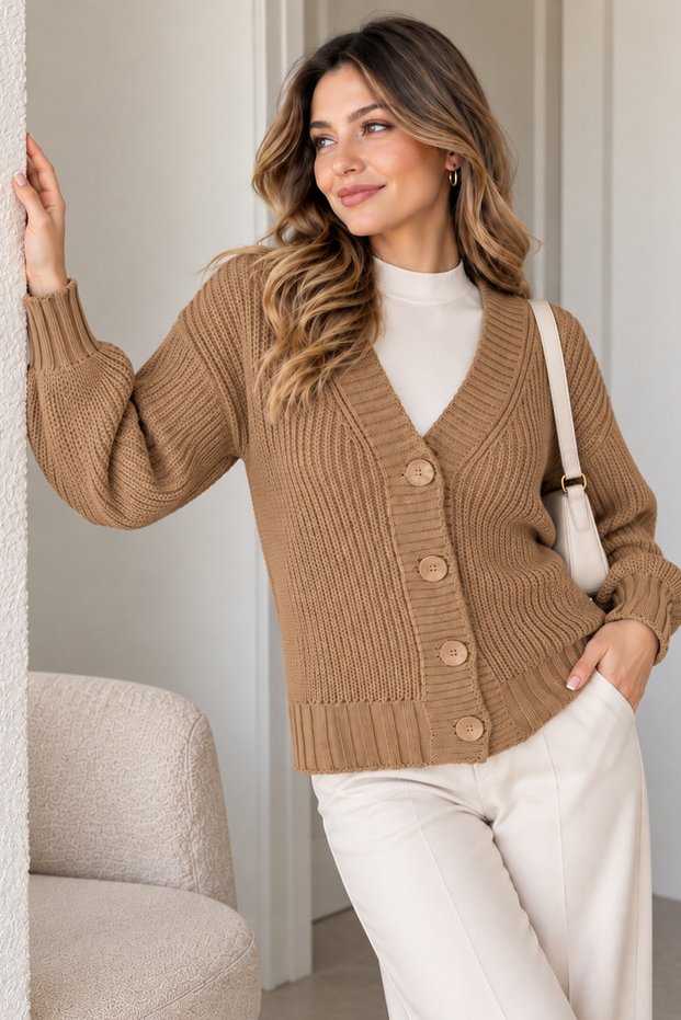Buttoned Knitwear Cardigan N512 Camel