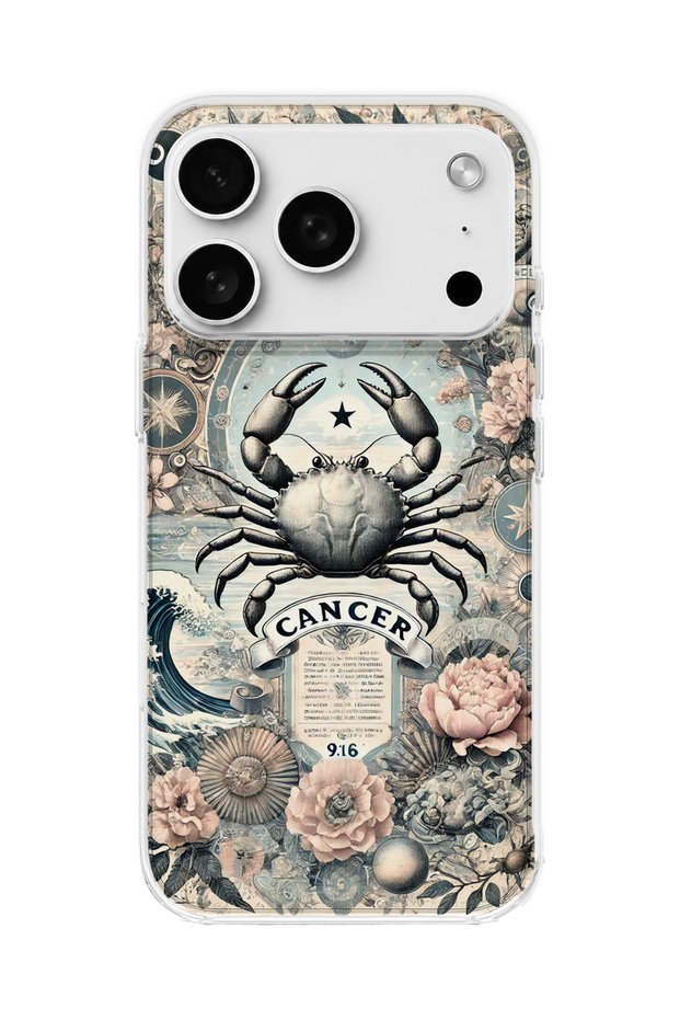 iPhone 18 Pro Max Compatible Transparent Phone Case with Cancer Zodiac Sign Printed
