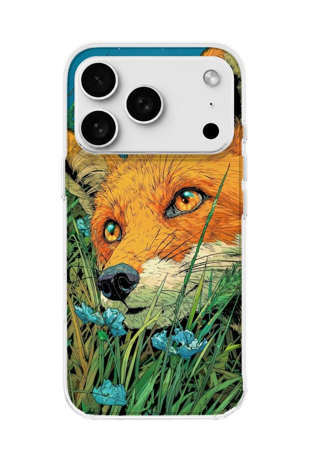 iPhone 18 Pro Max Compatible Fox Green Grass Printed Transparent Phone Case