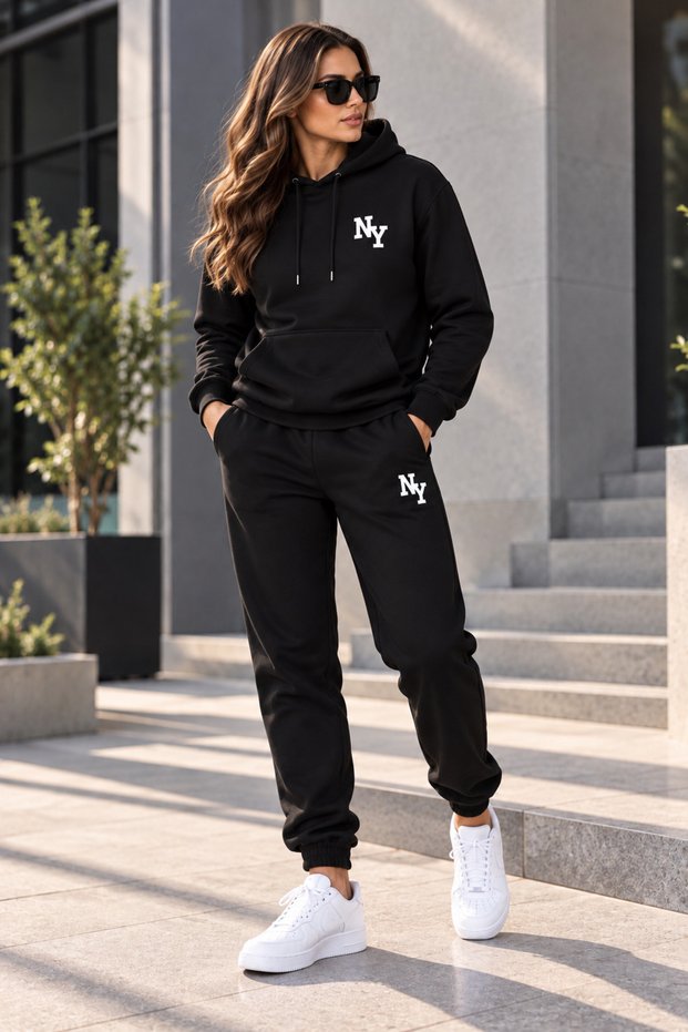 Women's ny print hooded sweatshirt and jogger sweatpants set