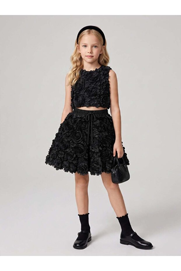 Girl's Three-Dimensional Floral Patterned Design Skirt