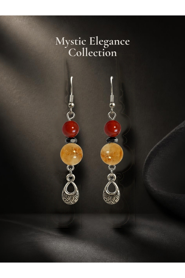 Mystic elegance citrine hematite red agate natural stone women's dangle earrings