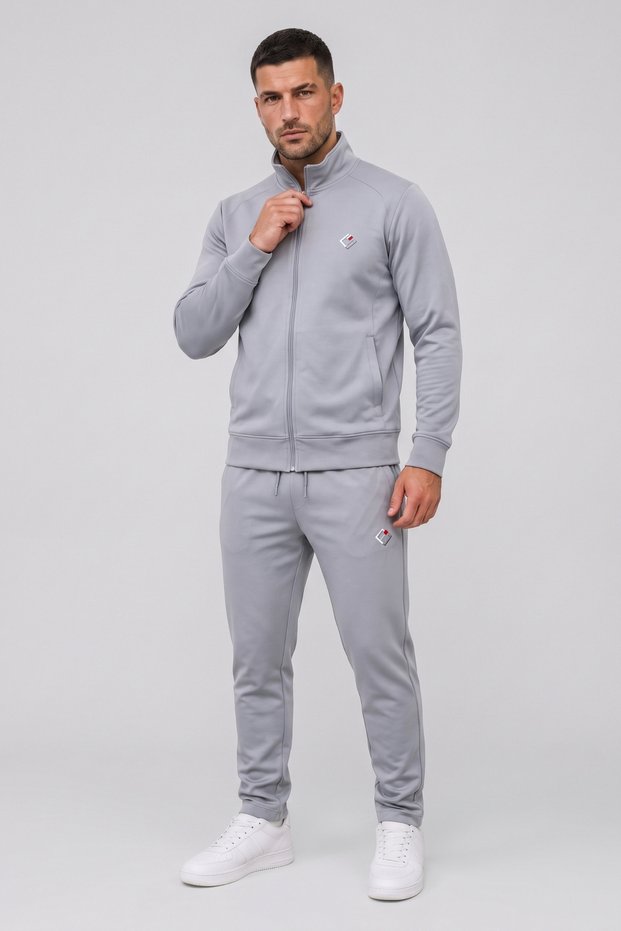 Men's Stand Collar Full Zipper Pocket Diving Fabric Tracksuit Set