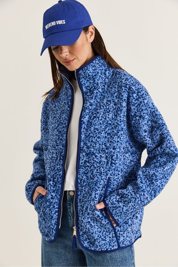 Women's Saks Patterned Stand Collar Pocket Detailed Ribbed Zippered Teddy Jacket 880 60286659