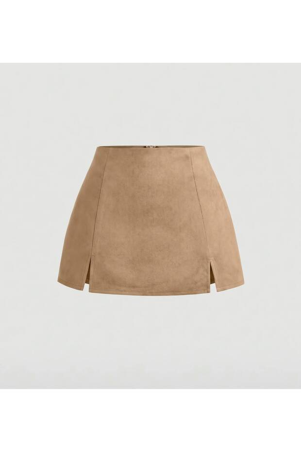 Slit Detailed Suede Shorts Skirt