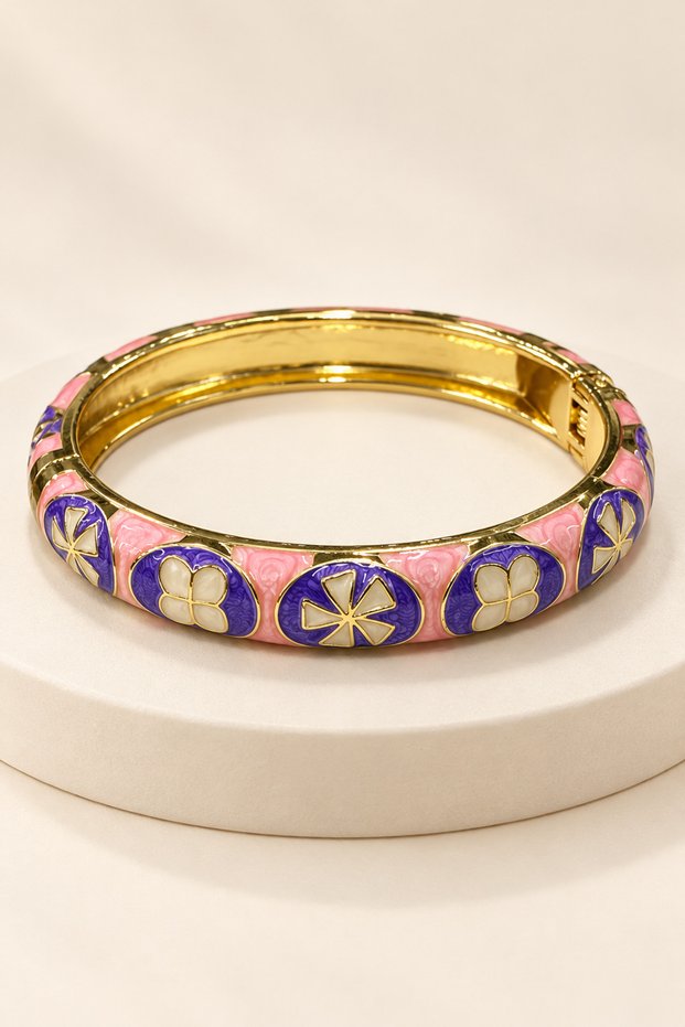 Women's Colorful Enamel Steel Bracelet with Patterned Stylish Cuff Bracelet