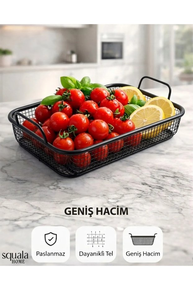 24X36 cm Square Steel Basket Strainer with Handle