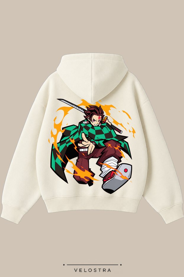 Unisex Demon Slayer Tanjiro Printed Oversize 3 Threaded Inner Threaded Hooded Sweatshirt