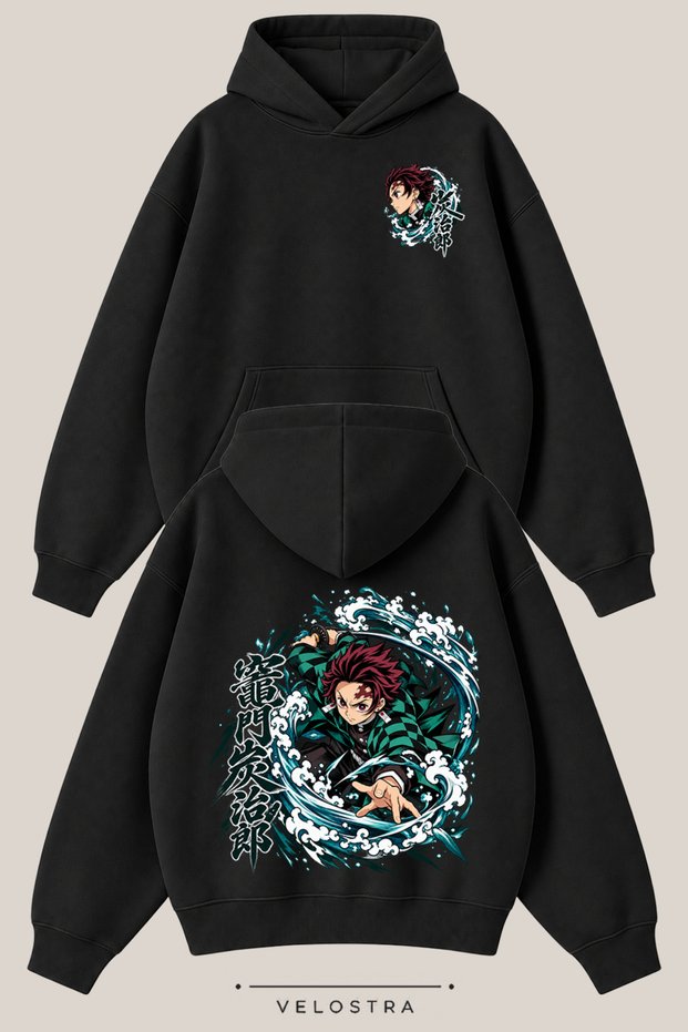 Unisex Demon Slayer Tanjiro Printed Oversize 3 Threaded Inner Threaded Hooded Sweatshirt