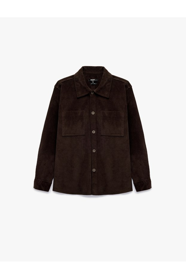 Cotton Pocket Regular Fit Classic Collar Long Sleeve Corduroy Shirt