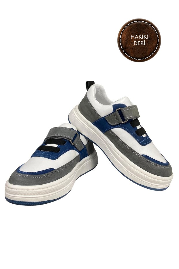 Boys' Casual Shoes – Gray and White Genuine Leather