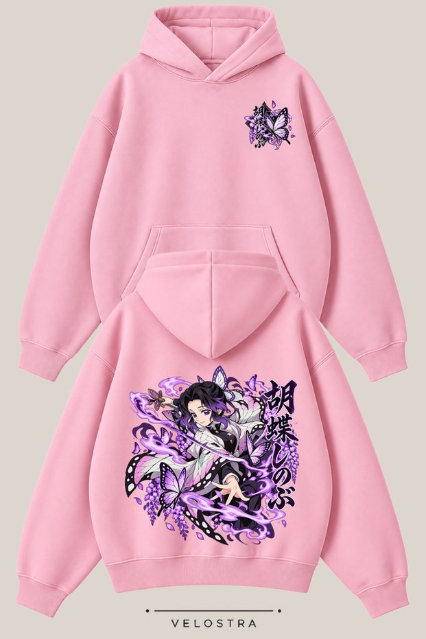 Unisex Demon Slayer Shinobu Printed Oversize 3 Threaded Inner Threaded Hooded Sweatshirt