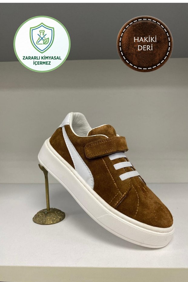 Boys' Casual Shoes – Brown Suede Leather White Genuine Leather