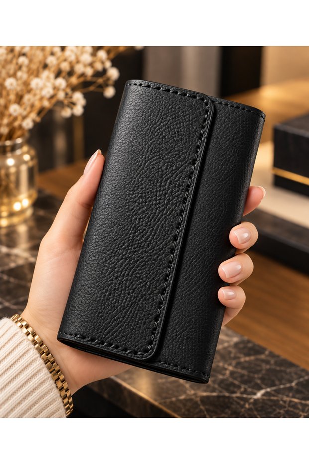 100% Hand-Sewn Genuine Leather Aged Long Wallet - Handmade Luxury Card Holder and Wallet