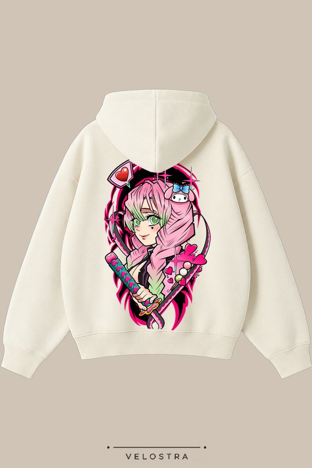 Unisex Demon Slayer Mitsuri Printed Oversize 3 Threaded Inner Threaded Hooded Sweatshirt