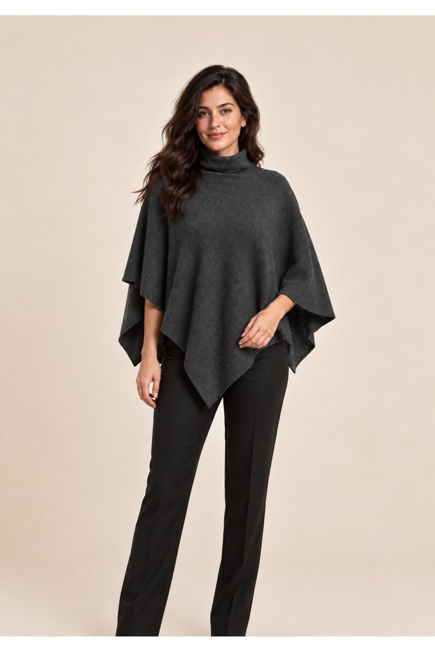 High-Necked Knitwear Cape Poncho