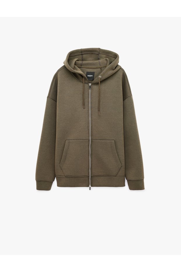 Scuba Fabric Comfortable Fit Long Sleeve Zippered Hooded Jacket with Pockets