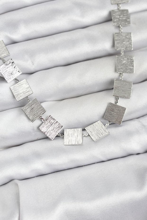 Square Plate Model Silver Color Women's Necklace