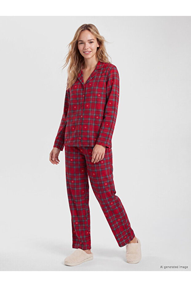 Timeless Clothing & Timeless Choices Checkered Embroidered Women's Pajama Set