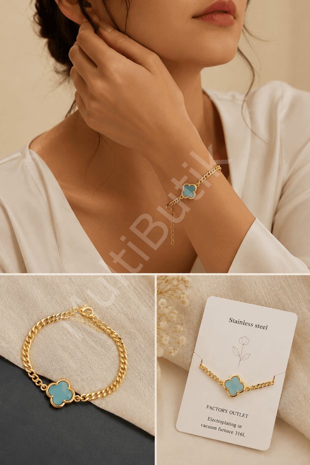 Turquoise clover detailed jewelry bracelet
