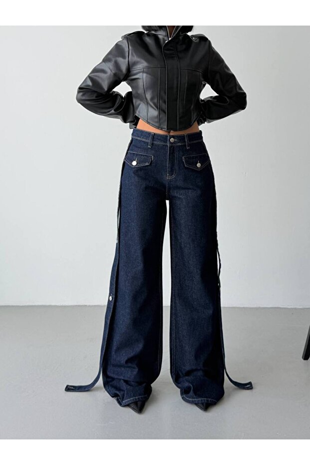 Trend Special Waist Design Wide Leg Loose Fit Denim Jeans