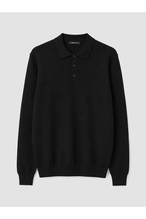 Ozmarka New Season Black Polo Collar Men's Knitwear Sweater
